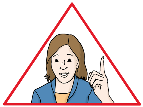 Illustration einer Frau mit erhobenem Zeigefinger in einem Warndreieck