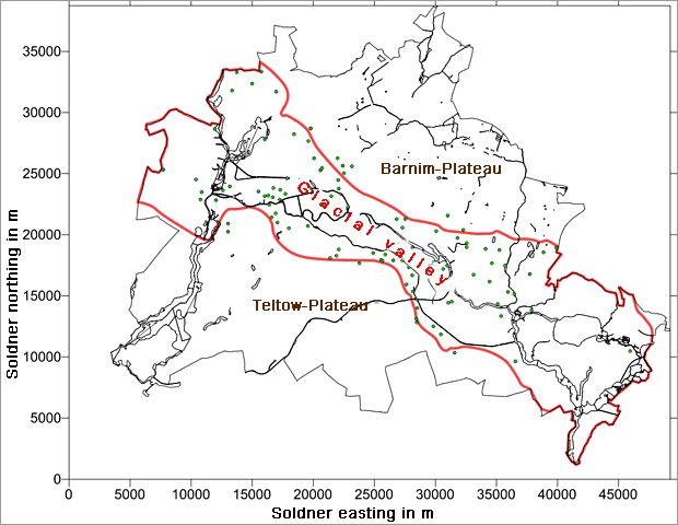 Fig. 6: Location of the 103 groundwater measuring points used for the EMHGL model adaptation