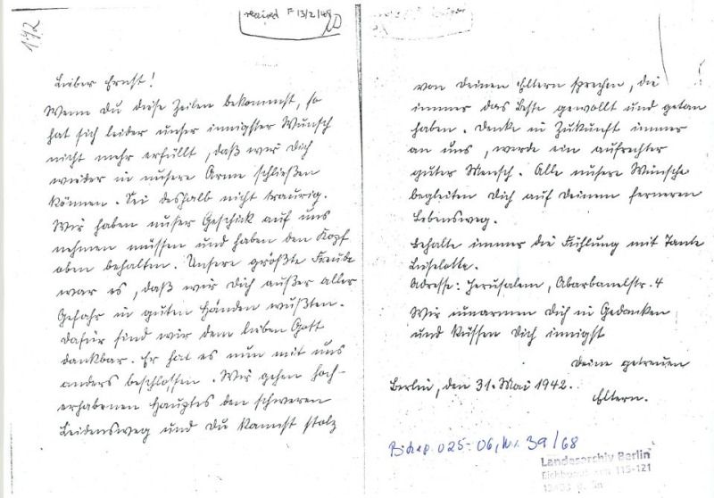 Bildvergrößerung: Brief der Eltern Wasservgel an ihren Sohn Ernst