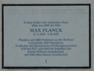 Gedenktafel für Max Planck, Wangenheimstr.21, Foto: KHMM