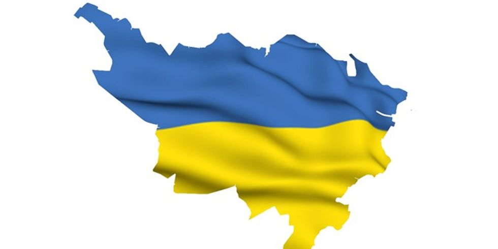 Bezirkskarte in den Farben der ukrainischen Flagge
