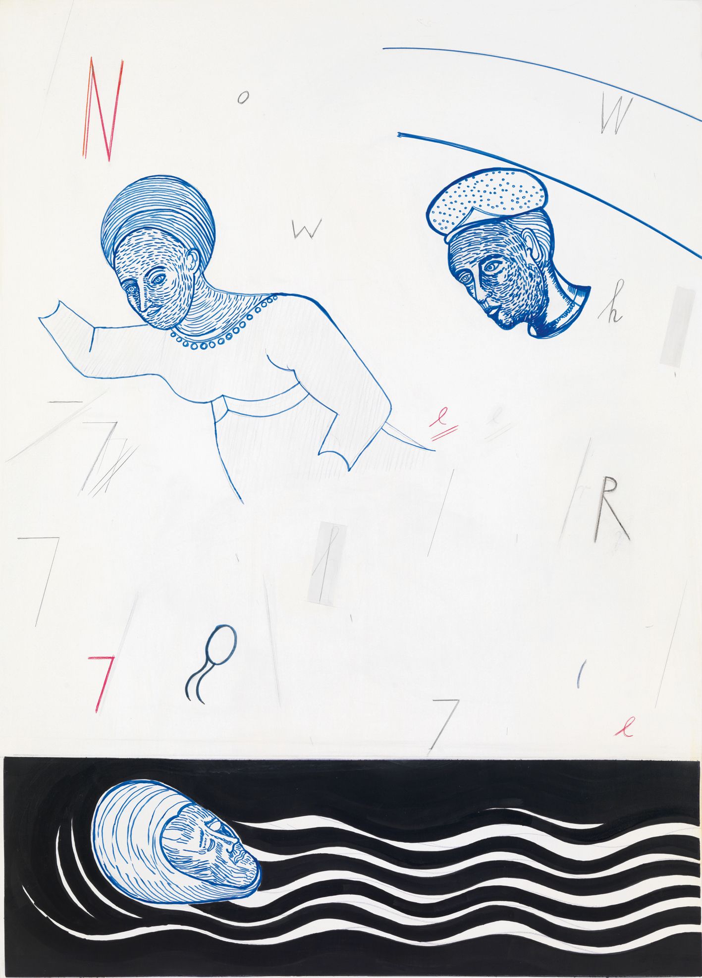 Jürgen Köhler: „Where are You“, 2009, Wasserfarbe, Bleistift und Farbstift auf Papier, 108,5 x 78 cm