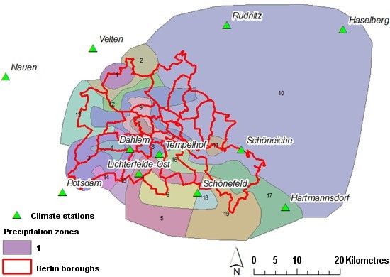 Fig. 5: Distribution of the precipitation zones used in the ArcSIWA 