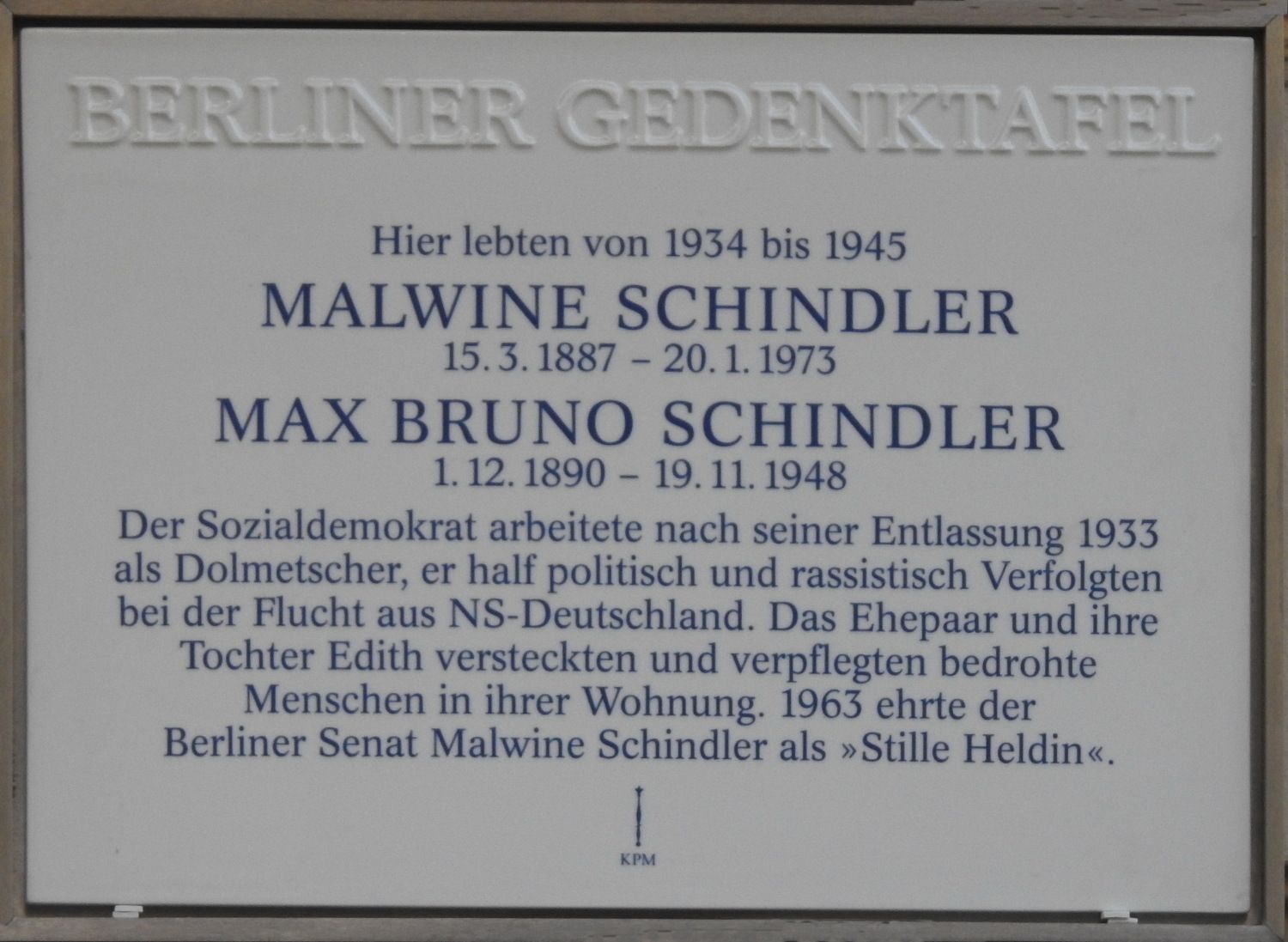 Gedenktafel für Malwine und Max Bruno Schindler