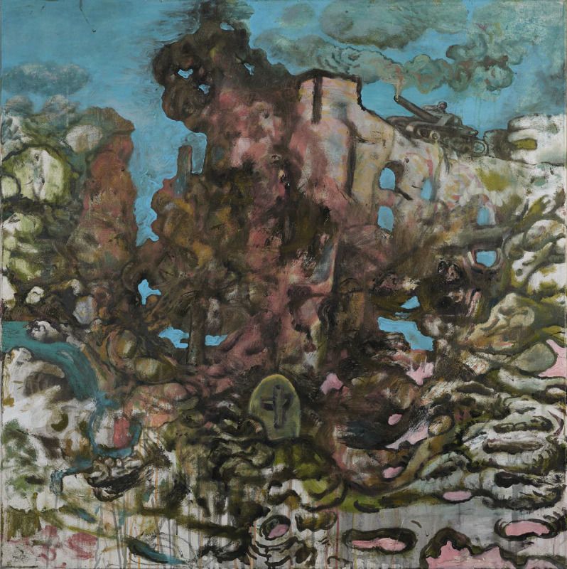 Marc Gröszer: Der Bovist am Rande der Stadt II, 2015, Öl auf Leinwand, 100 x 100 cm
