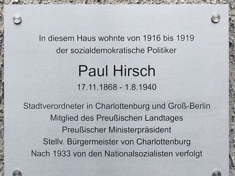 Bildvergrößerung: Gedenktafel für Paul Hirsch