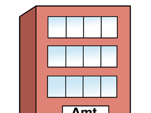 Grafik eines Büro-Gebäudes mit der Aufschrift "Amt"