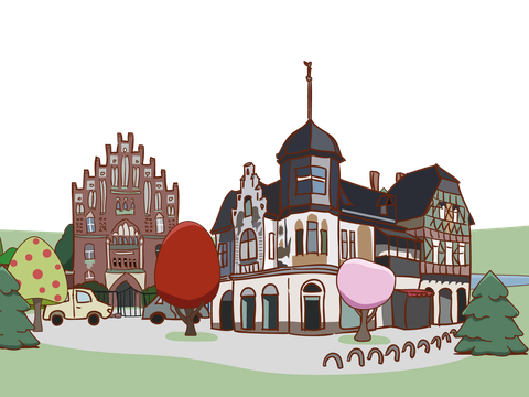 Illustrierte Häuser des Ortsteils Lichterfelde