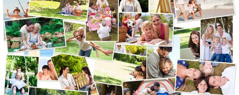 Collage mit Fotos von Familien im Freien