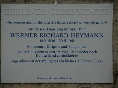 Gedenktafel für Werner Richard Heymann, 30.5.2008, Foto: Andreas Fritsch