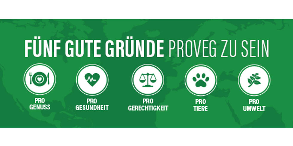 Banner mit der Aufschrift für gute Gründe Proveg zu sein mit fünf icons