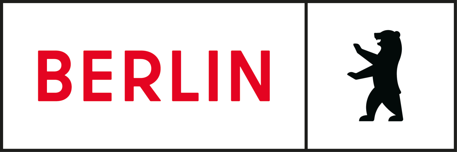 Logo des Landes Berlin in roter Schrift mit schwarzem Bär