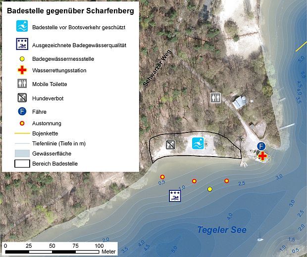 Abb. 2: Infrastruktur des EU-Badegewässers Tegeler See, Scharfenberg 