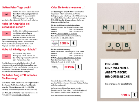 2023 Infoflyer Minijob Arbeitsrecht und Mindestlohn