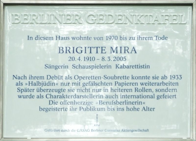 Bildvergrößerung: Gedenktafel für Brigitte Mira