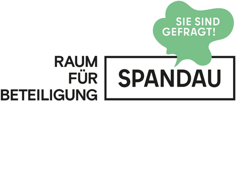 Logo der Kontaktstelle Beteiligung, Raum für Beteiligung Spandau mit dem Claim "Sie sind gefragt!"