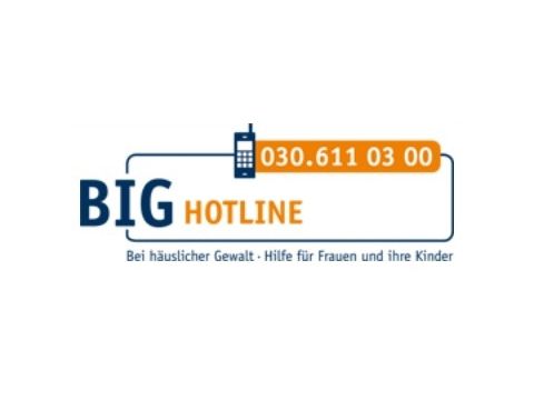 Logo BIG Hotline mit der Nummer 030 61103 00 - Bei häuslicher Gewalt - Hilfe für Frauen und ihre Kinder