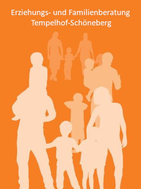 Grafik mit mehrerer Familien und Text Erziehungs- und Familienberatung