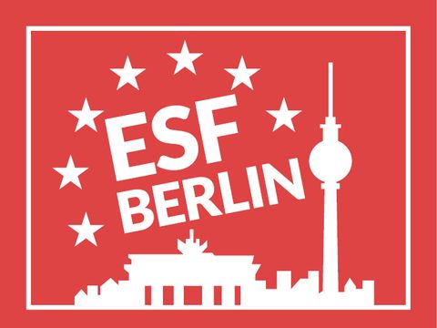 Umrisse von Berlins Sehenswürdigkeiten zu sehen und der Titel ESF Berlin