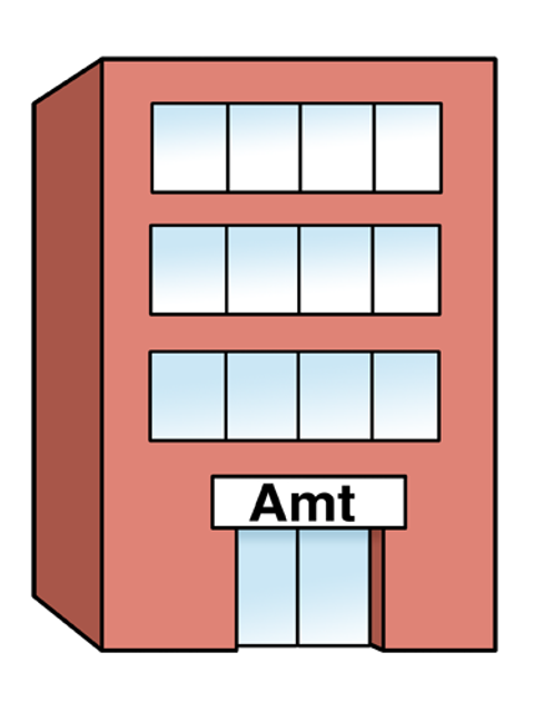 Illustration Gebäude mit Aufschrift Amt
