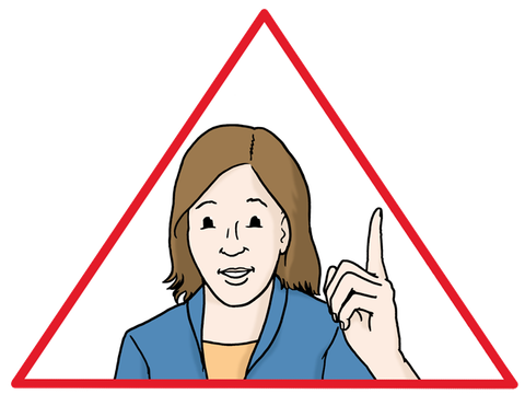 Illustration Frau mit erhobenem Zeigefinger in rotem Warndreieck