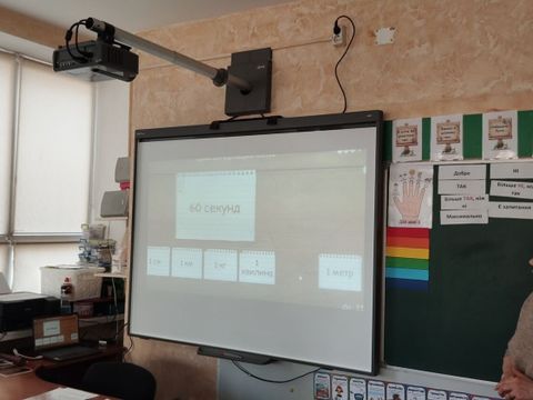 Klassenzimmer in Riwne mit Whiteboard und Lehrerin