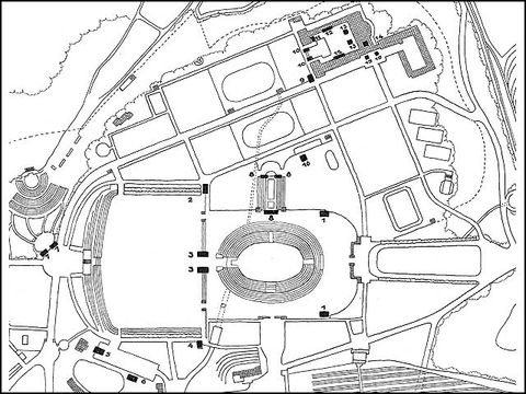 Lageplan der Plastiken auf dem Reichssportfeld, aus W. March, Bauwerk Reichssportfeld