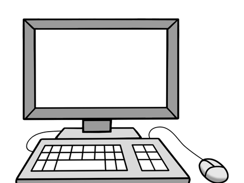 Illustration eines Computerbildschirms mit Tastatur und Maus