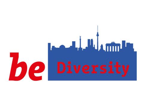 Das Bild zeigt die skyline von Berlin mit dem Slogan "be diversity"