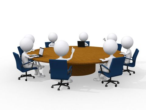 Meeting, Beratung abstrakter Personen an einem runden Tisch