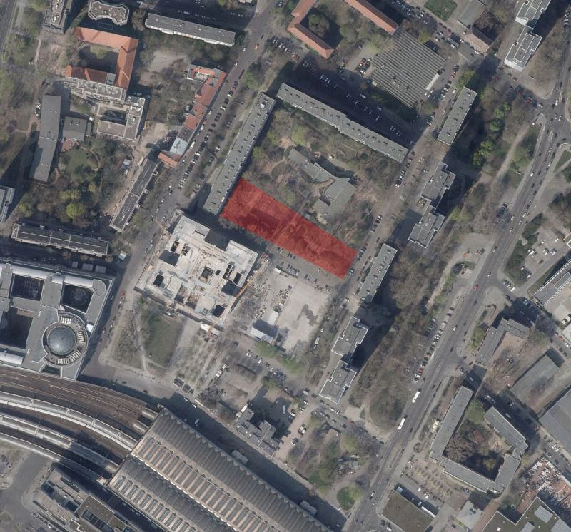 Bildvergrößerung: Haus für Bildung und Familie" am Ostbahnhof - Luftbild mit Wettbewerbsgebiet