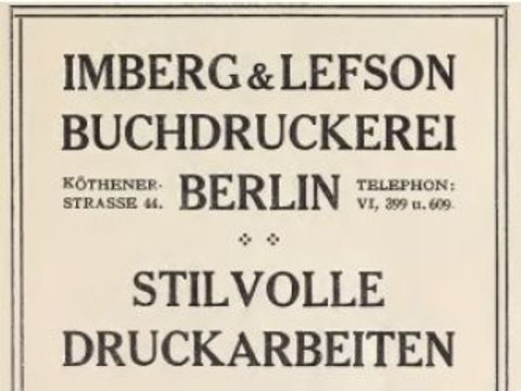 Bildvergrößerung: Anzeige im von Imberg&Lefson gedruckten Katalog der Secessions-Ausstellung 1908, verlegt bei Paul Cassirer