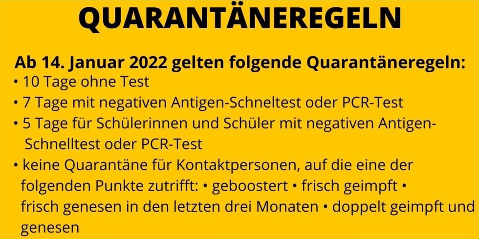 Neue Quarantäneregeln ab 14.01.2022