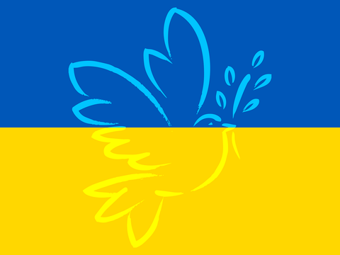 Ukraineflagge mit weißer Friedenstaube