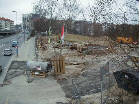 Bodenfilter - Die Baustelle vom Trabener Steg aus gesehen am 11. April 2006