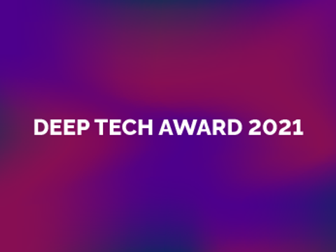 Schriftzug Deep Tech Award 2021 auf pink-blauem Hintergrund