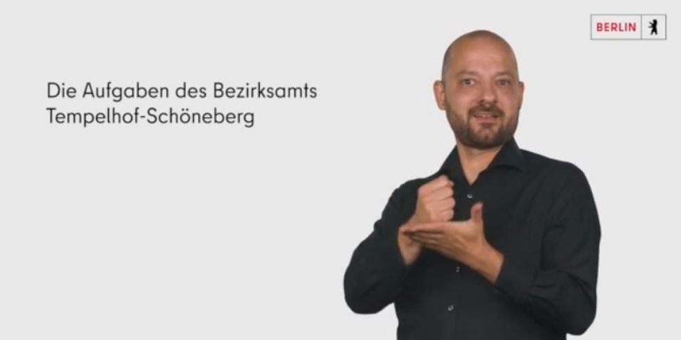 Deutsches Gebärdenspachvideo über die Aufgaben des Bezirksamtes