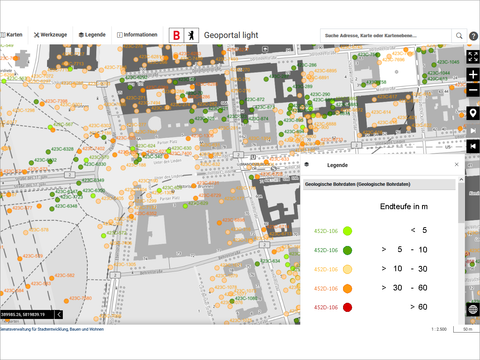 Bildvergrößerung: Screenshot: Kartenaufruf im Geodaten-Katalog - Anzeige von Bohrungen