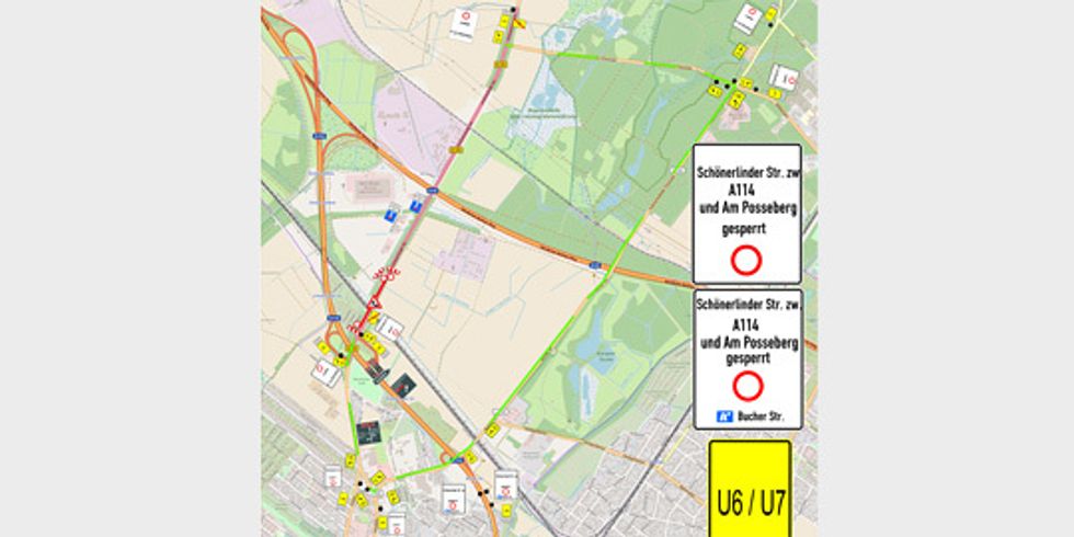 Karte: Umleitung des Verkehrs in Pankow-Nord