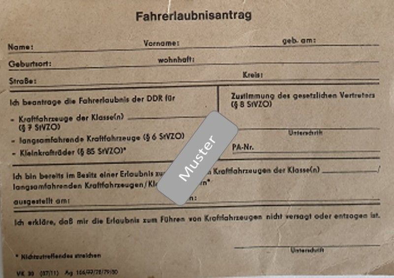 Fahrerlaubnisantrag "VK30" vom 01.01.1968 bis 31.05.1982