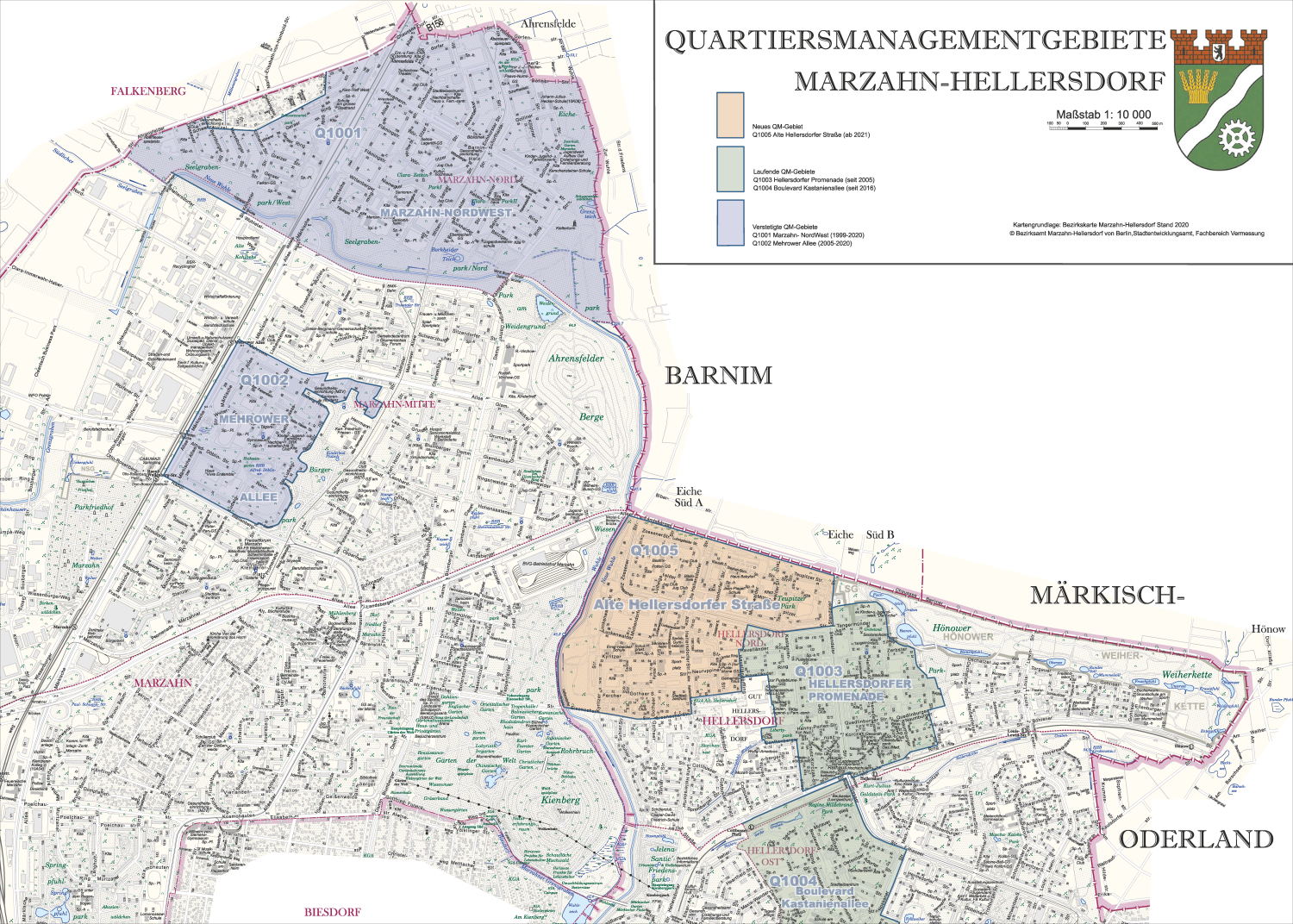 Ausschnitt aus der Übersichtskarte der Quartiersmanagementgebiete in Marzahn-Hellersdorf seit 2021