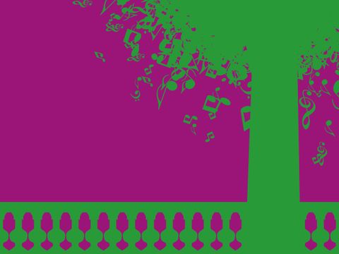 ein stilisierter grüner Baum mit Baumkrone aus Musiknoten vor lila Hintergrund