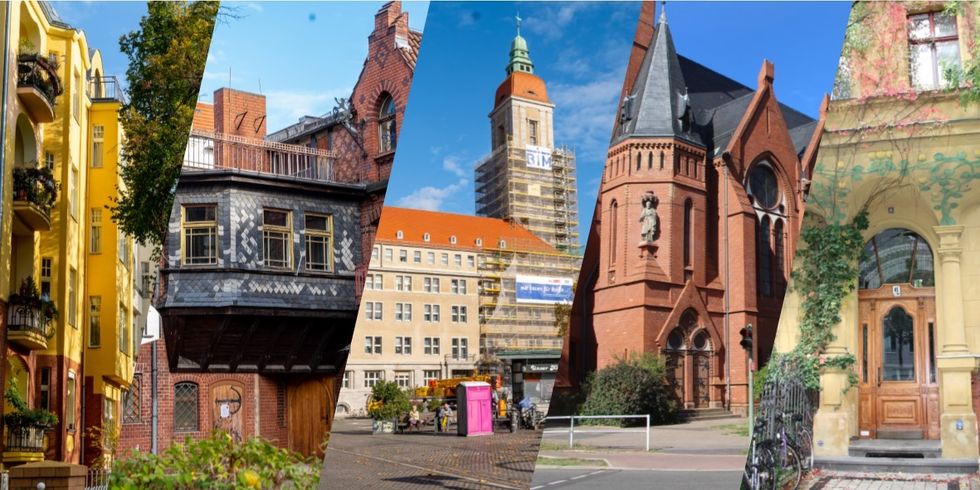 Collage aus mehreren Bildern von Gebäuden aus Friedenau