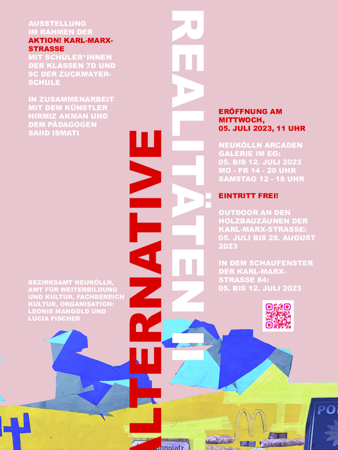 Schriftzug "Alternative Realitäten II" auf rosafarbenem Hintergrund