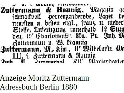 Anzeige Moritz Zuttermann, Adressbuch Berlin 1880