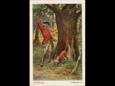 Münchhausen prügelt dem Fuchs das Fell vom Leibe