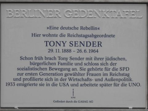 Gedenktafel Tony Sender Wittelsbacherstr