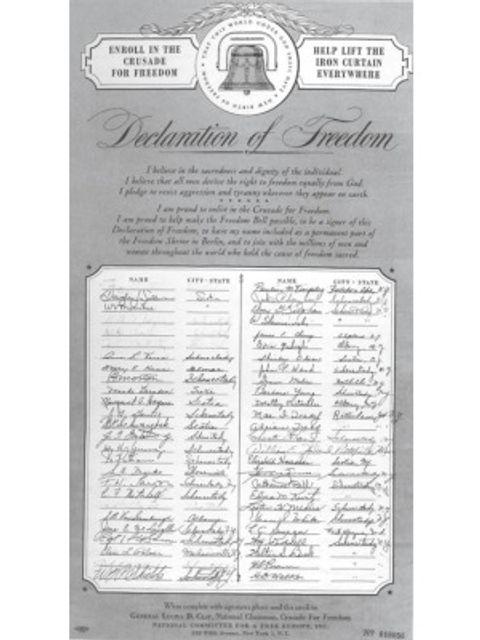 Enlarge photo: A document with a petition and signatures and a bell symbol on top