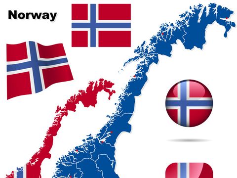 Norwegische Flagge und Umriss vom Land