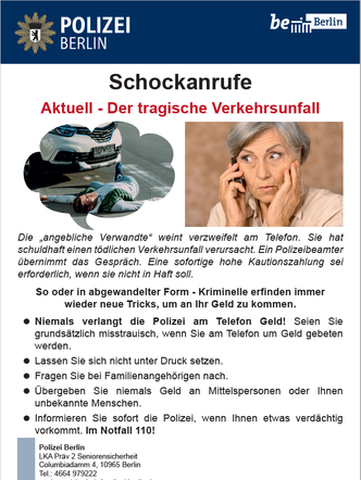 Bildvergrößerung: Bild Plakat der Polizei Berlin zur Warnung vor Schockanrufen